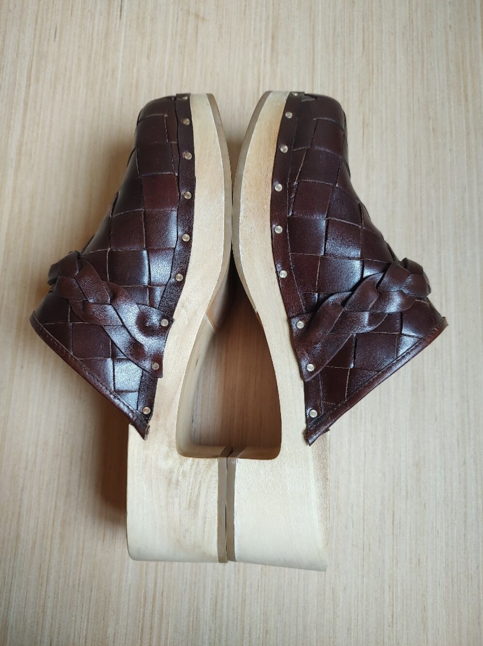 Loeffler Randall Polina Clogs Slides Mules Leather Weave Cherry Brown Sandals 8 - Picture 13 of 16